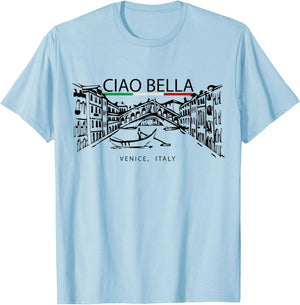 Ciao Bella Vintage Venice Italy Italian Greeting Graphic T-Shirt - T-Shirt | Light Blue