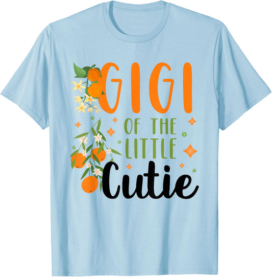 Gigi Little Cutie Baby Shower Orange 1st Birthday Party T-Shirt - T-Shirt | Light Blue