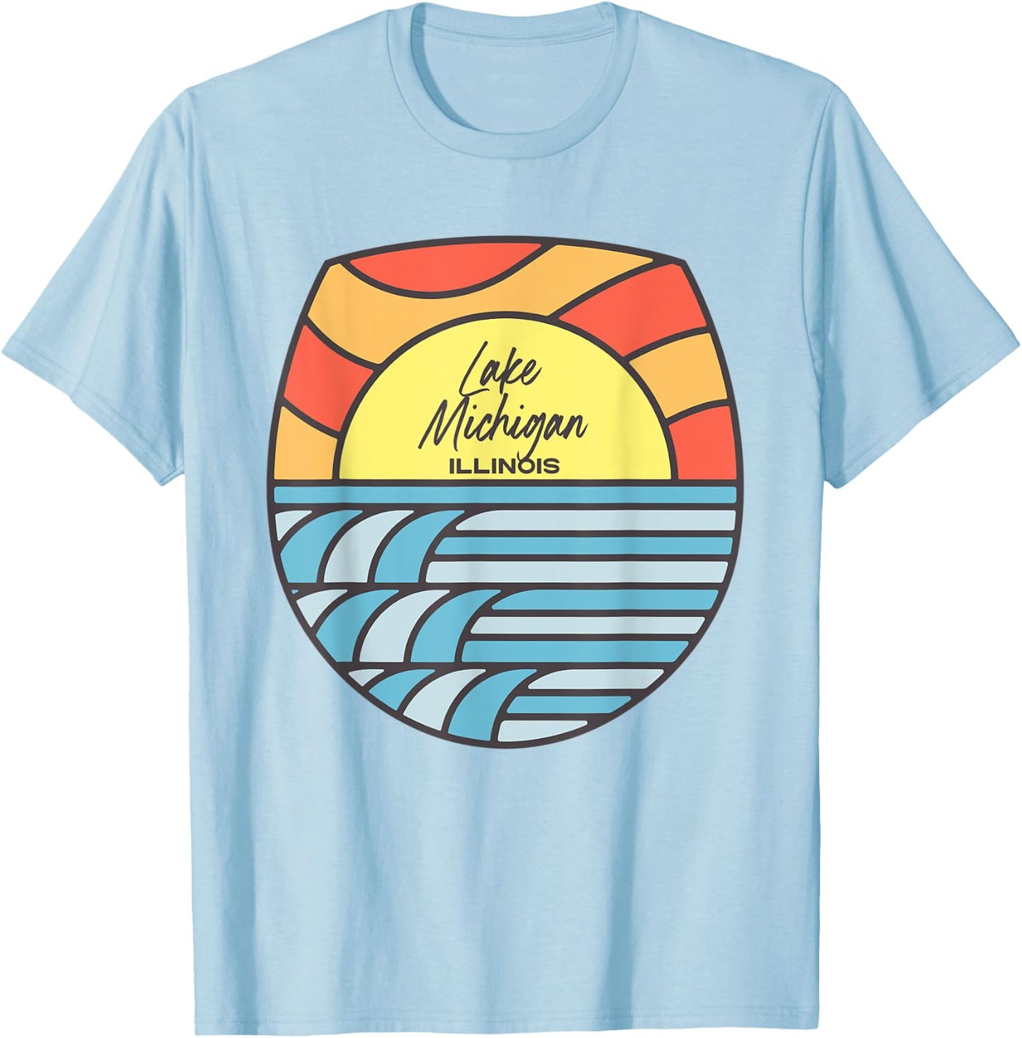 Lake Michigan Illinois IL Sunset Vacation Souvenir Chicago T-Shirt - T-Shirt | Light Blue
