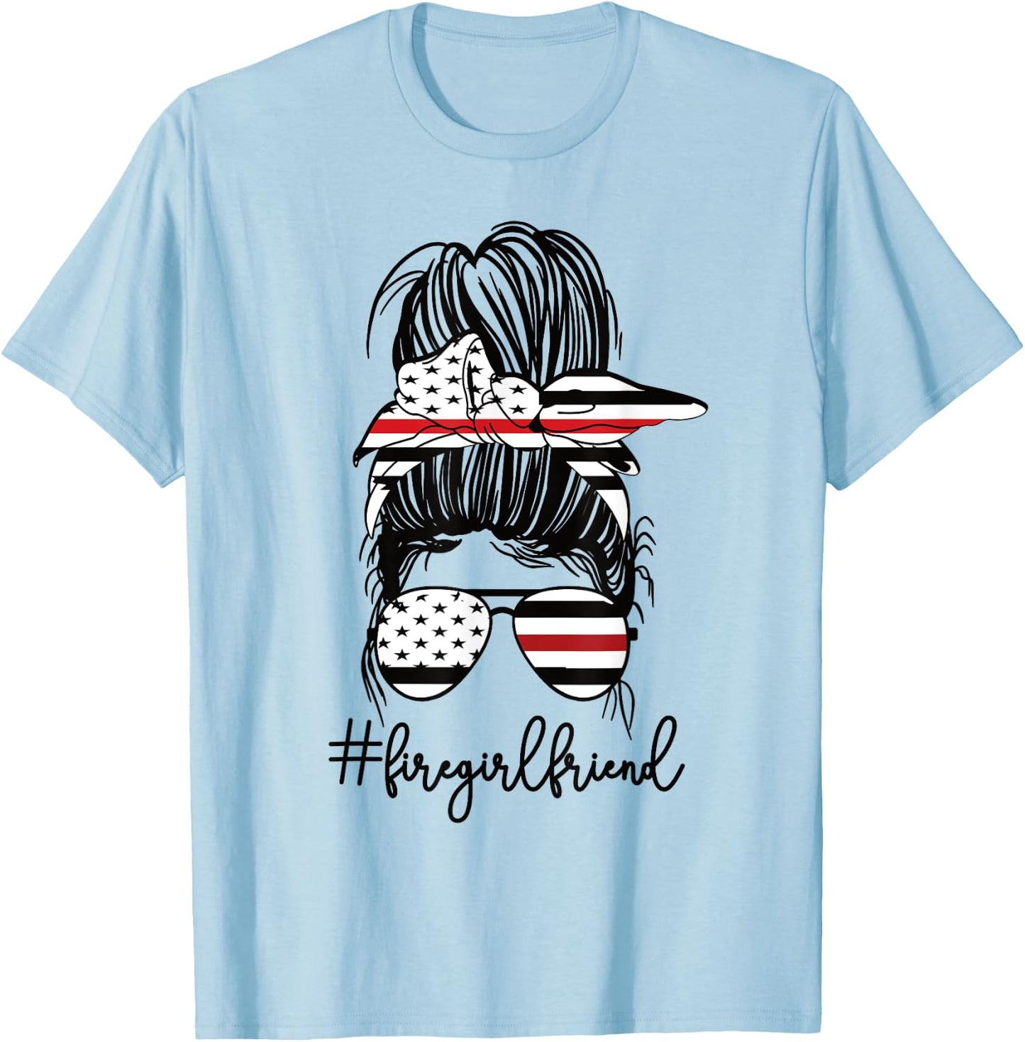 Funny Fire Girlfriend Thin Red Line Firefighter Girlfriend T-Shirt - T-Shirt | Light Blue
