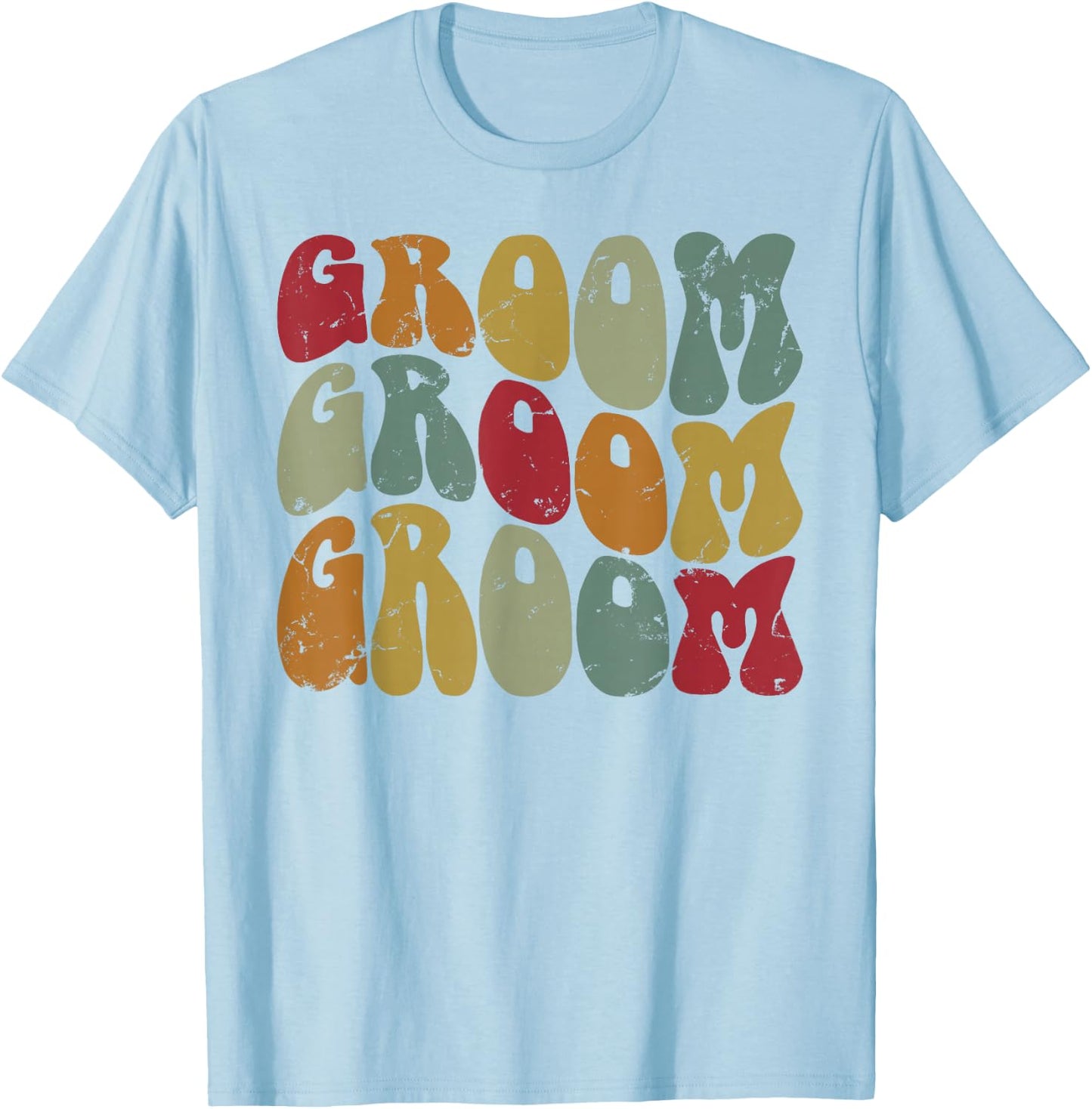 Groom Matching Bride, Wedding Groovy Retro Groom T-Shirt - T-Shirt | Light Blue