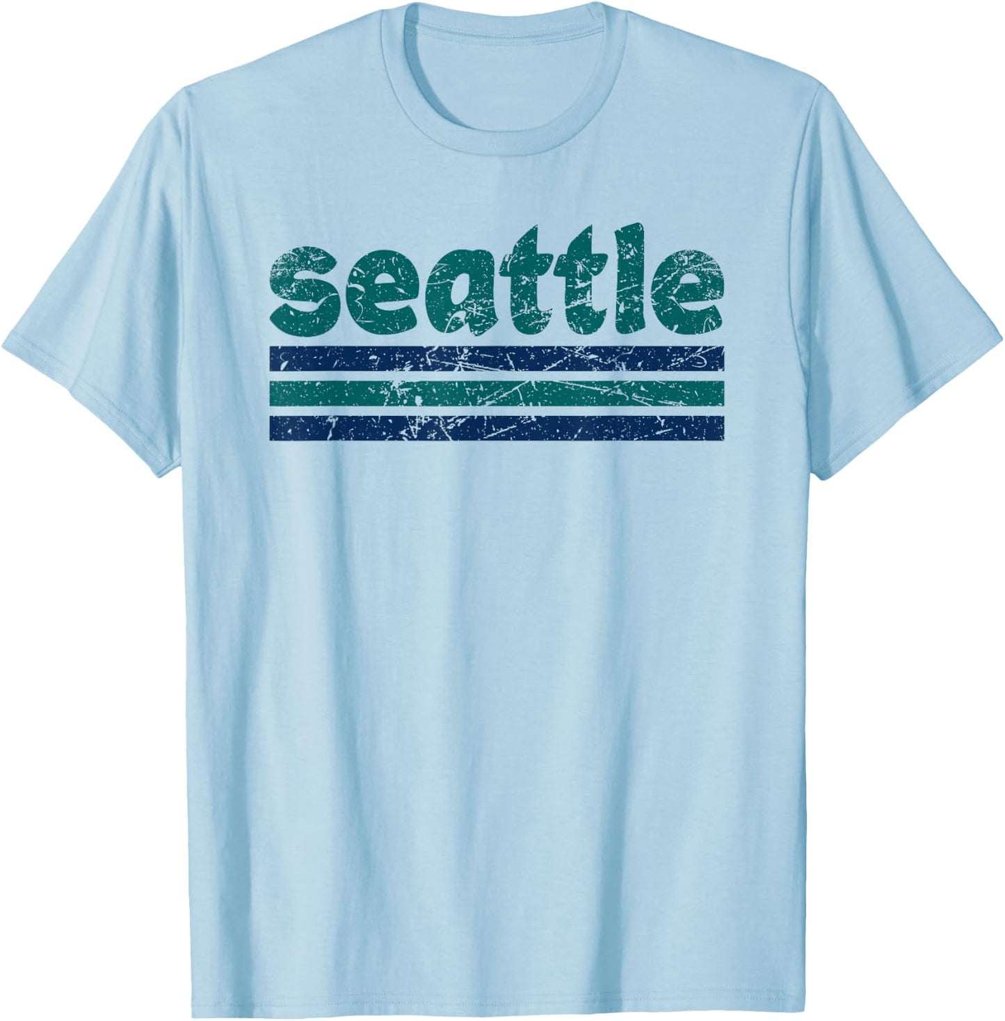 Seattle Washington Three Stripe Vintage Weathered T-Shirt - T-Shirt | Light Blue