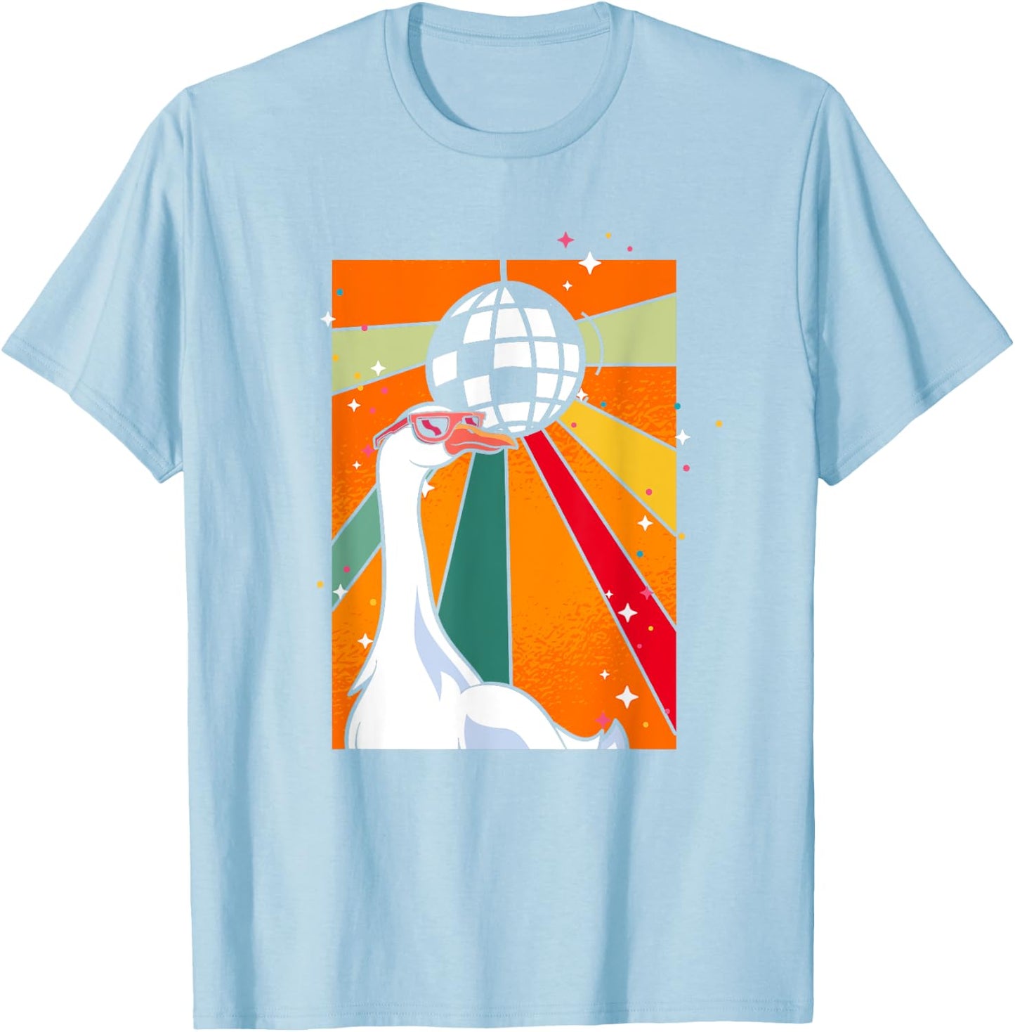 Funny Cool Farm Animal Disco Ball Sunglasses Retro Goose T-Shirt - T-Shirt | Light Blue