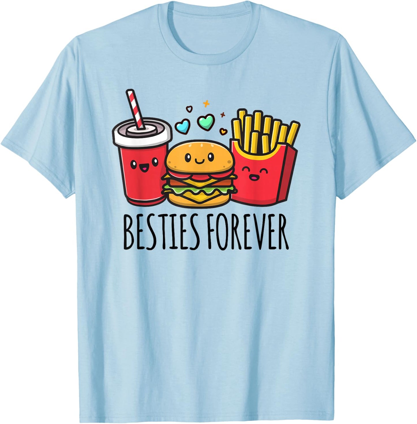 Hamburger French Fries Soda Funny BFF Matching Best Friends T-Shirt - T-Shirt | Light Blue