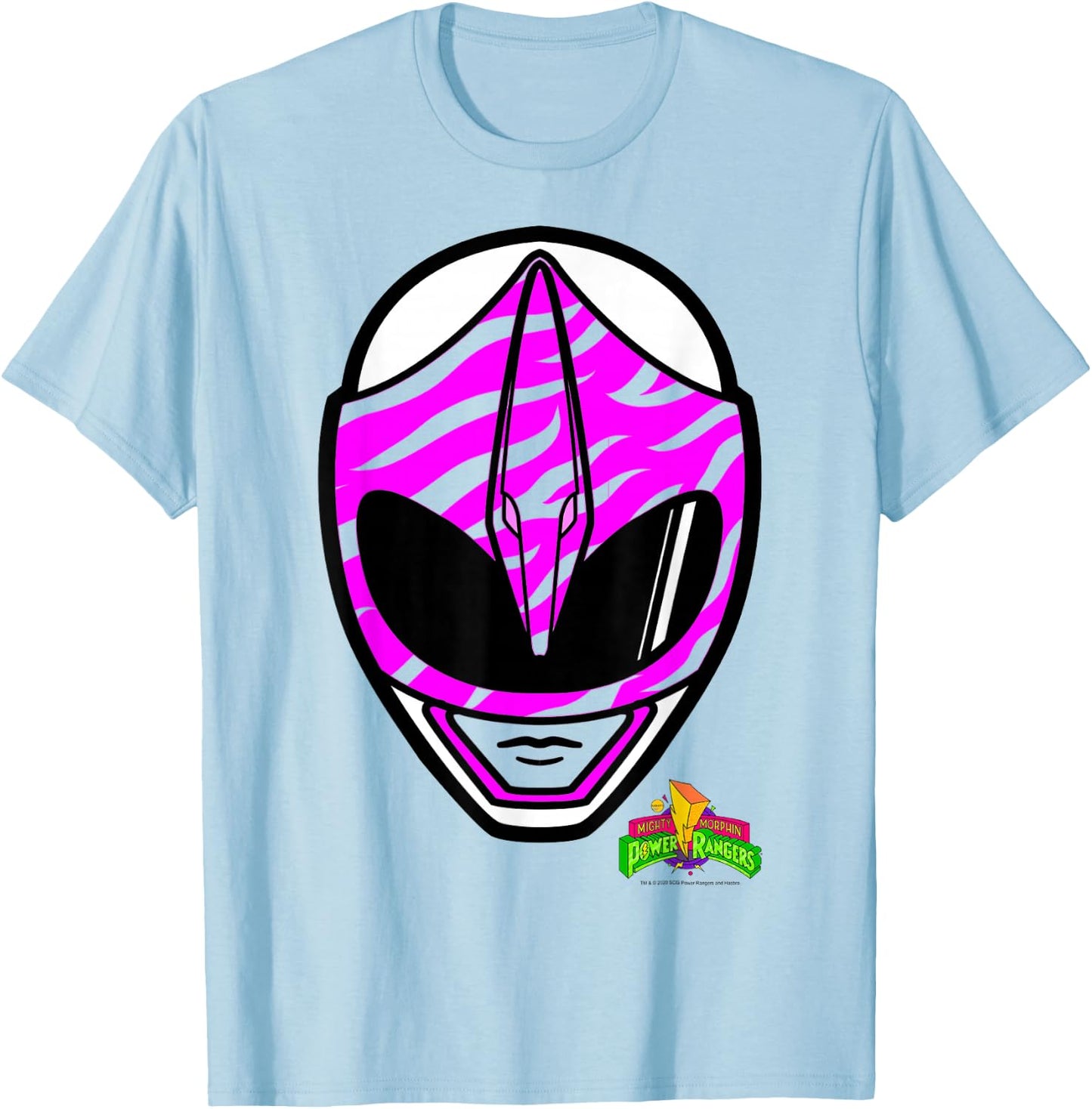 Power Rangers Pink Ranger Retro Print Big Face T-Shirt - T-Shirt | Light Blue