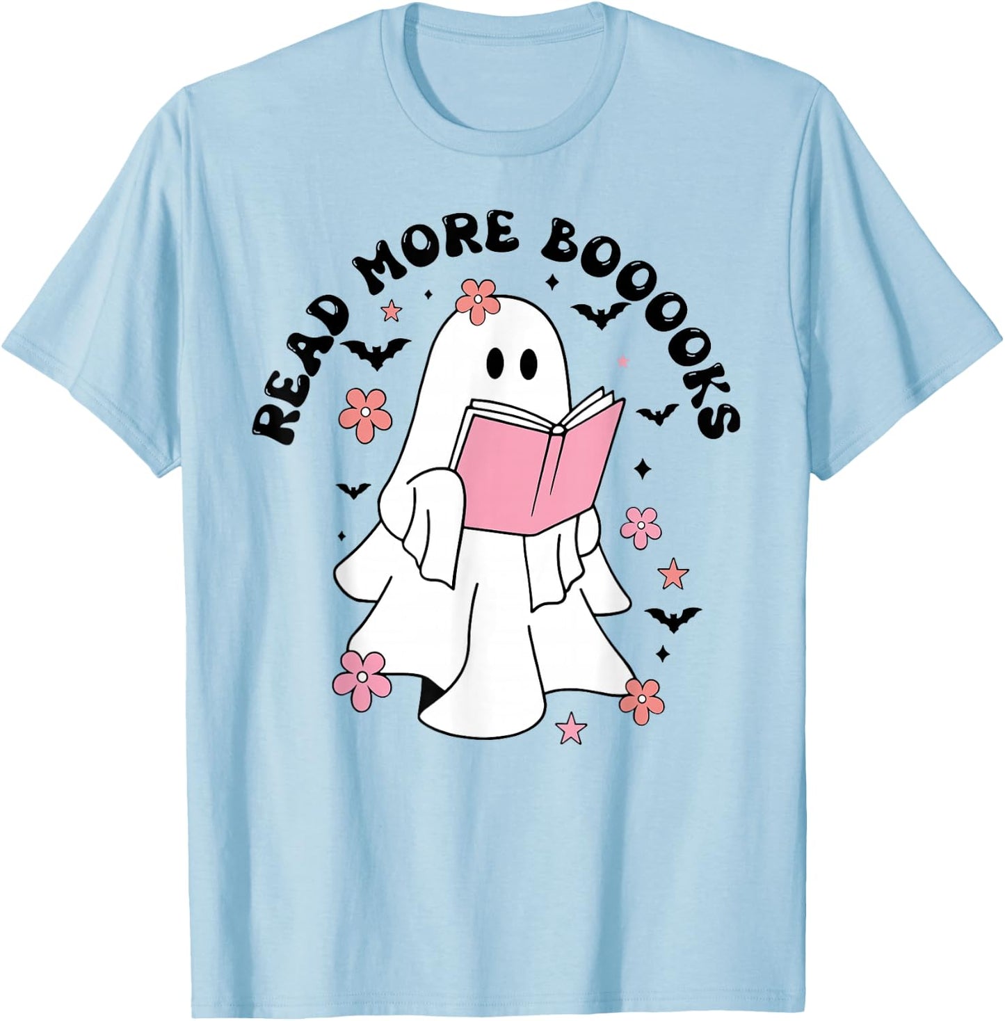 Groovy Booooks Ghost Read More Books Funny Teacher Halloween T-Shirt - T-Shirt | Light Blue