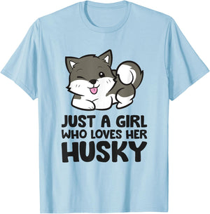 Siberian Husky Puppy Just a Girl Who Loves Her Husky T-Shirt - T-Shirt | Light Blue
