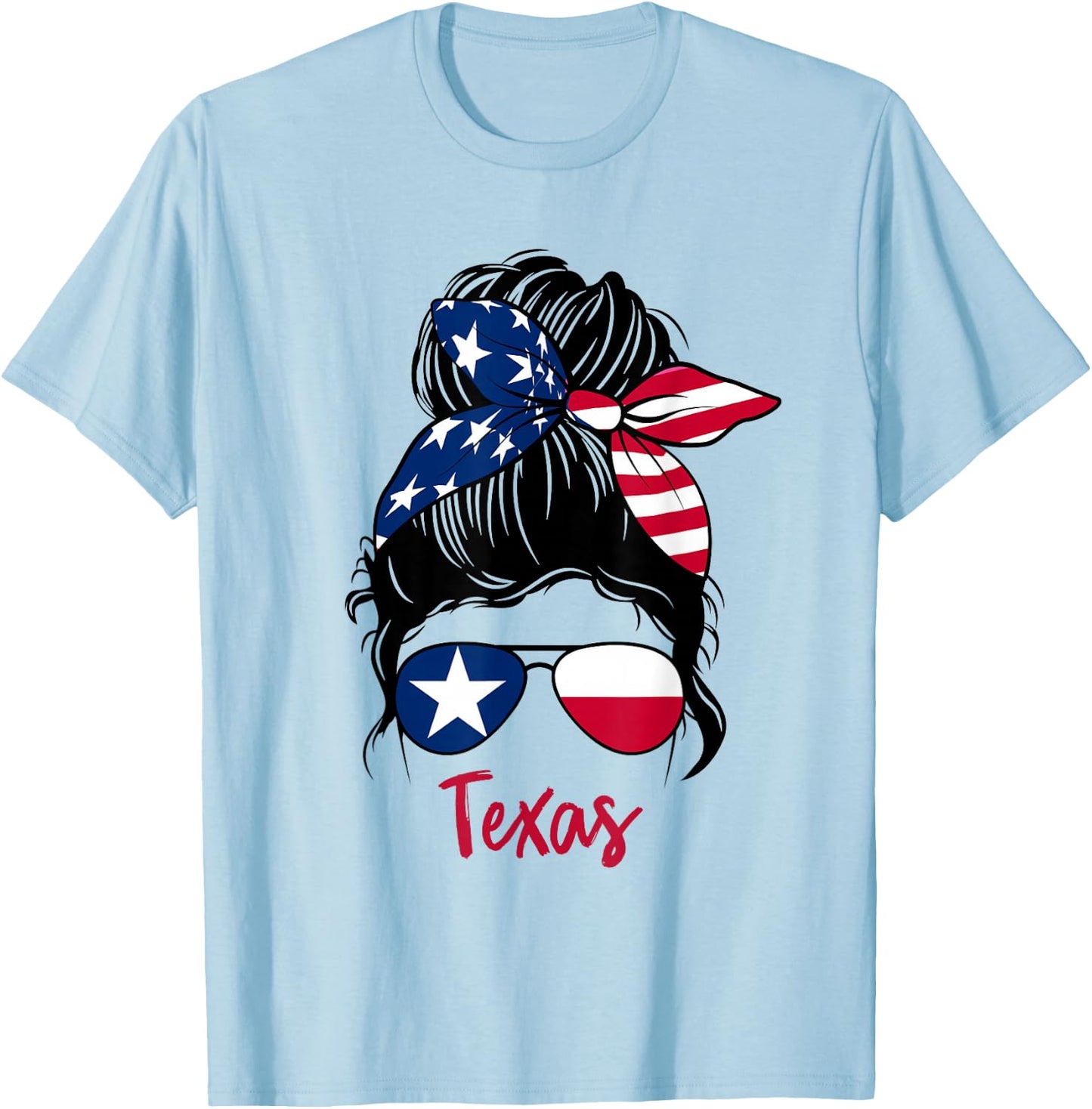 Texas Patriotic Sunglasses USA Flag Bandana Woman Look T-Shirt - T-Shirt | Light Blue