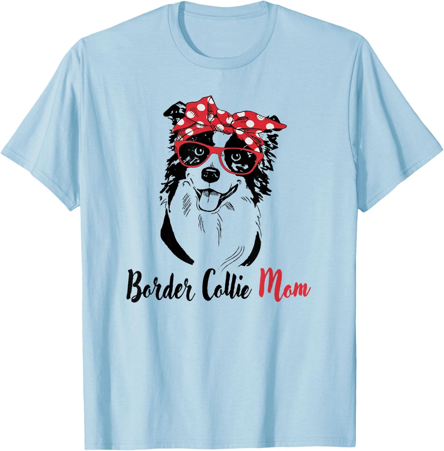 Red Bandana Hipster Mama Border Collie Mom Lover T-Shirt - T-Shirt | Light Blue