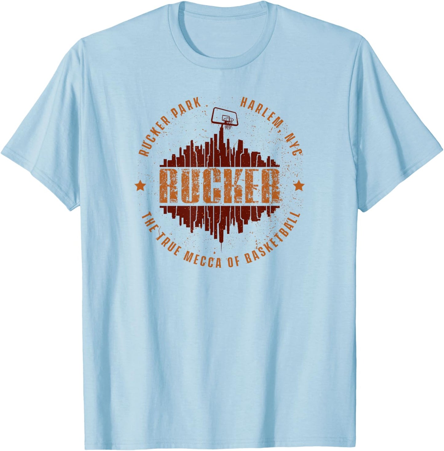 Rucker Park Retro Logo Manhattan Skyline Hoop T-Shirt - T-Shirt | Light Blue