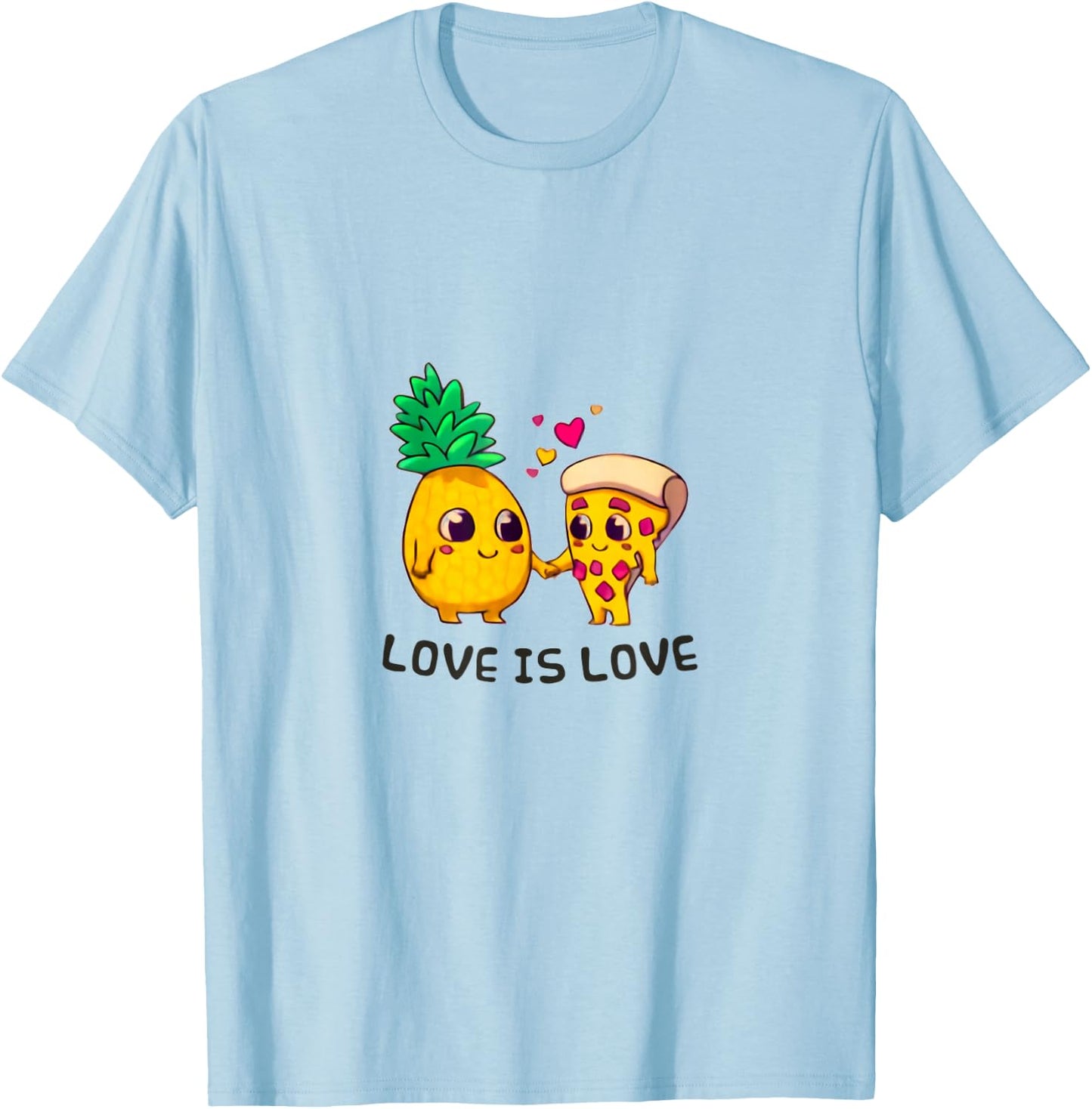 Love is Love Cute Pride Pineapple Pizza T-Shirt - T-Shirt | Light Blue
