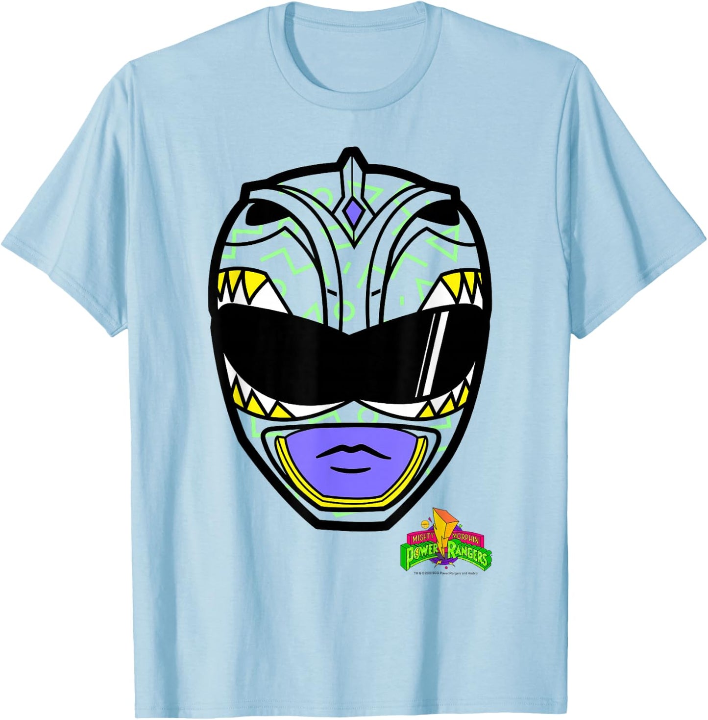 Power Rangers Green Ranger Retro Print Big Face T-Shirt - T-Shirt | Light Blue