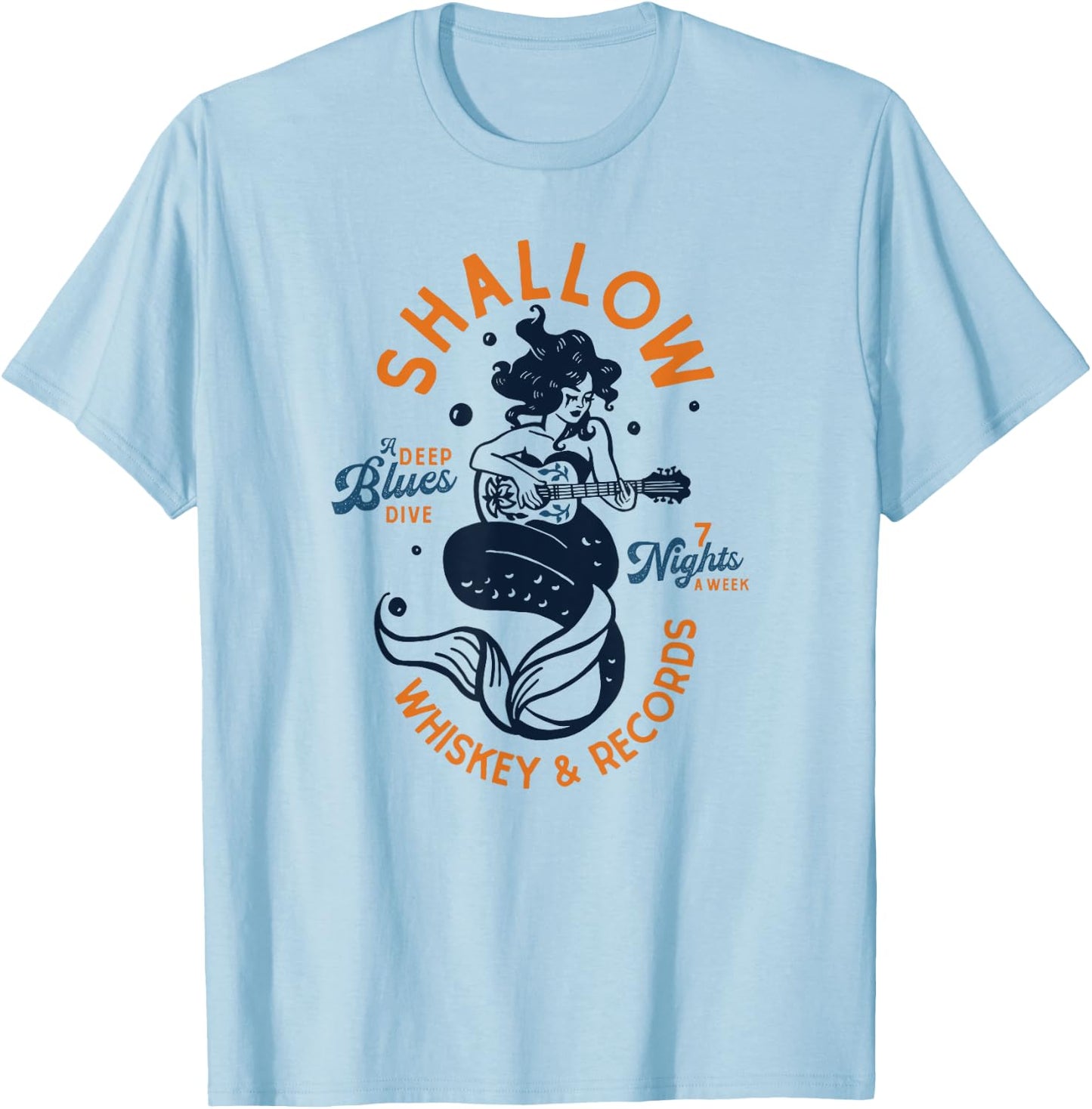 Shallow Whiskey & Records: A Deep Blues Dive. Pinup Mermaid T-Shirt - T-Shirt | Light Blue
