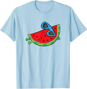 Cute Melon Summer Fruit Sunglasses On Watermelon T-Shirt - T-Shirt | Light Blue