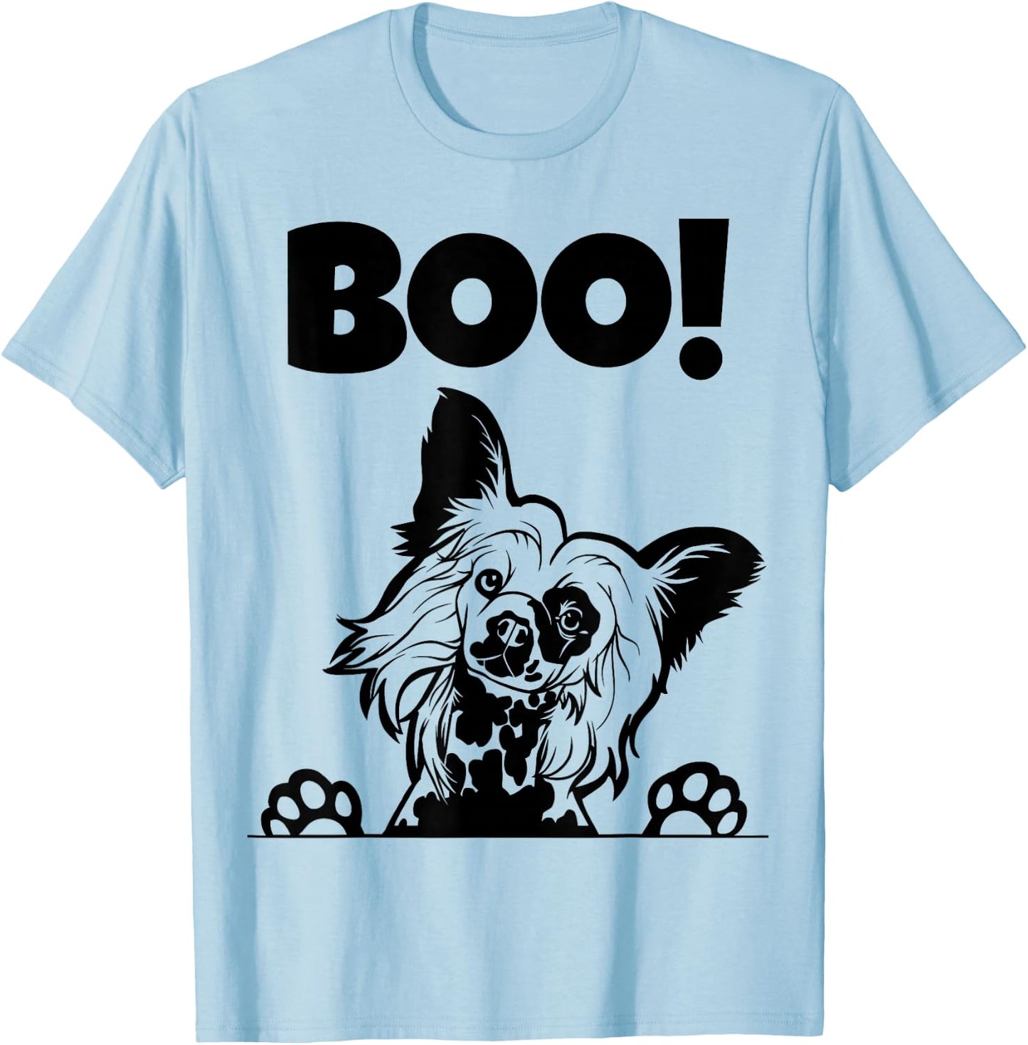 Boo! | Hiding Hairless Puppy Dog Halloween Chinese Crested T-Shirt - T-Shirt | Light Blue