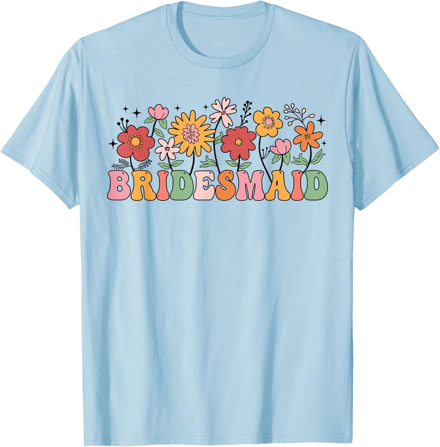 Bridesmaid Wildflower Wedding Bridal Party Bachelorette T-Shirt - T-Shirt | Light Blue