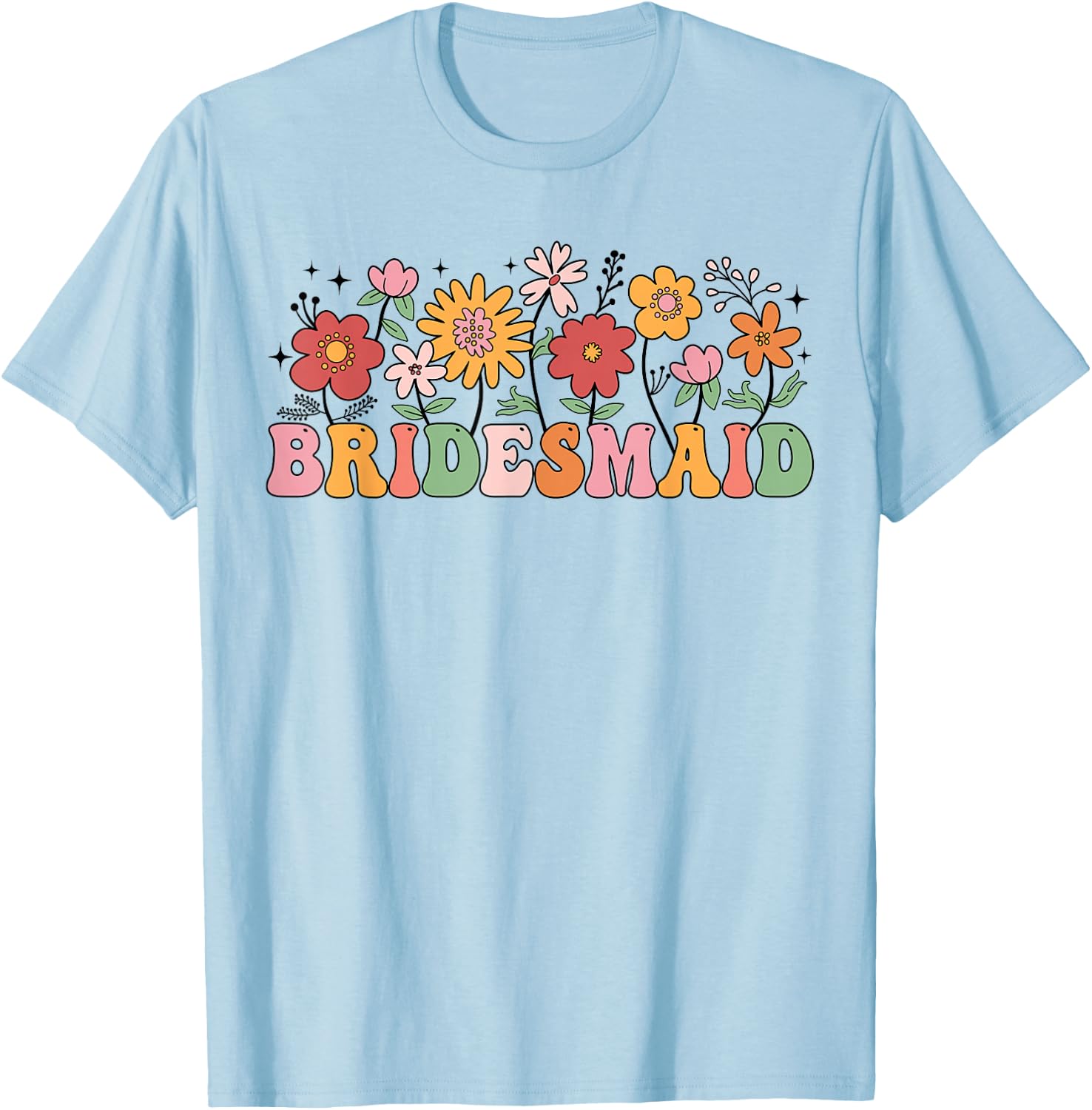 Bridesmaid Wildflower Wedding Bridal Party Bachelorette T-Shirt - T-Shirt | Light Blue