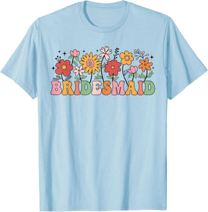 Bridesmaid Wildflower Wedding Bridal Party Bachelorette T-Shirt - T-Shirt | Light Blue
