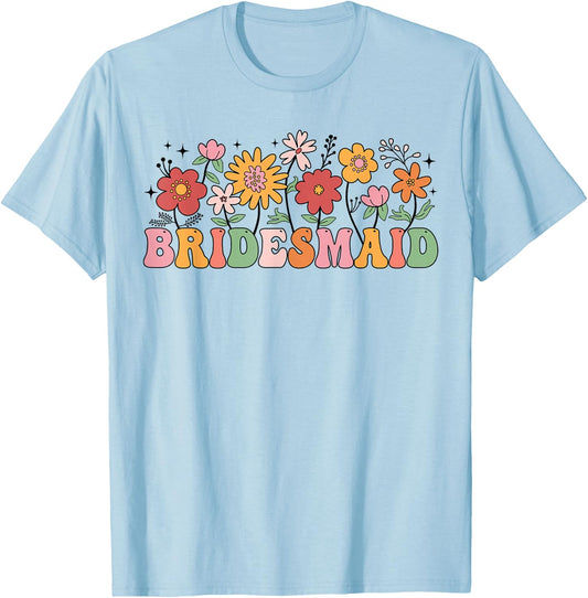 Bridesmaid Wildflower Wedding Bridal Party Bachelorette T-Shirt - T-Shirt | Light Blue