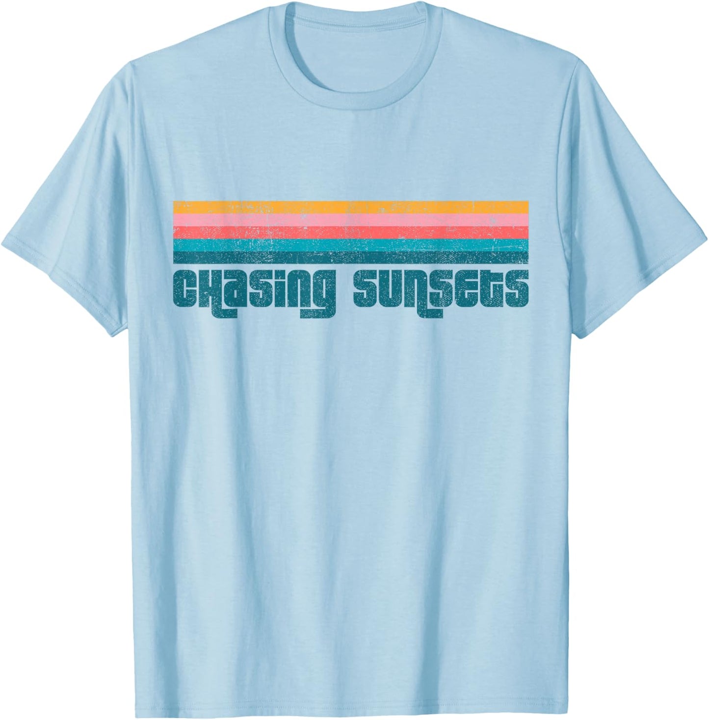 Vintage Chasing Sunsets Beach Summer Retro Cute Women's Gift T-Shirt - T-Shirt | Light Blue