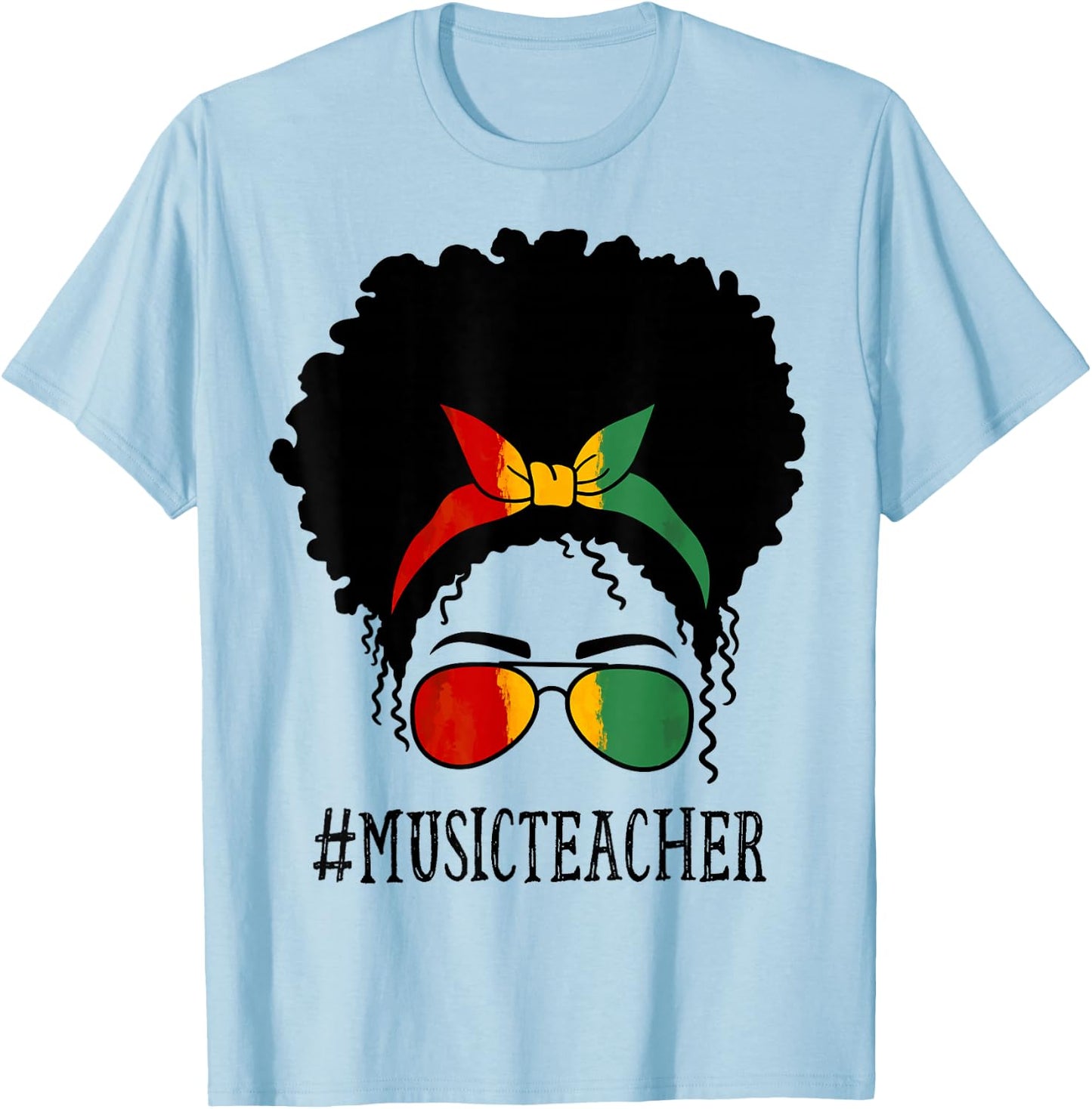 Music Teacher African Women Messy Bun Black History Month T-Shirt - T-Shirt | Light Blue