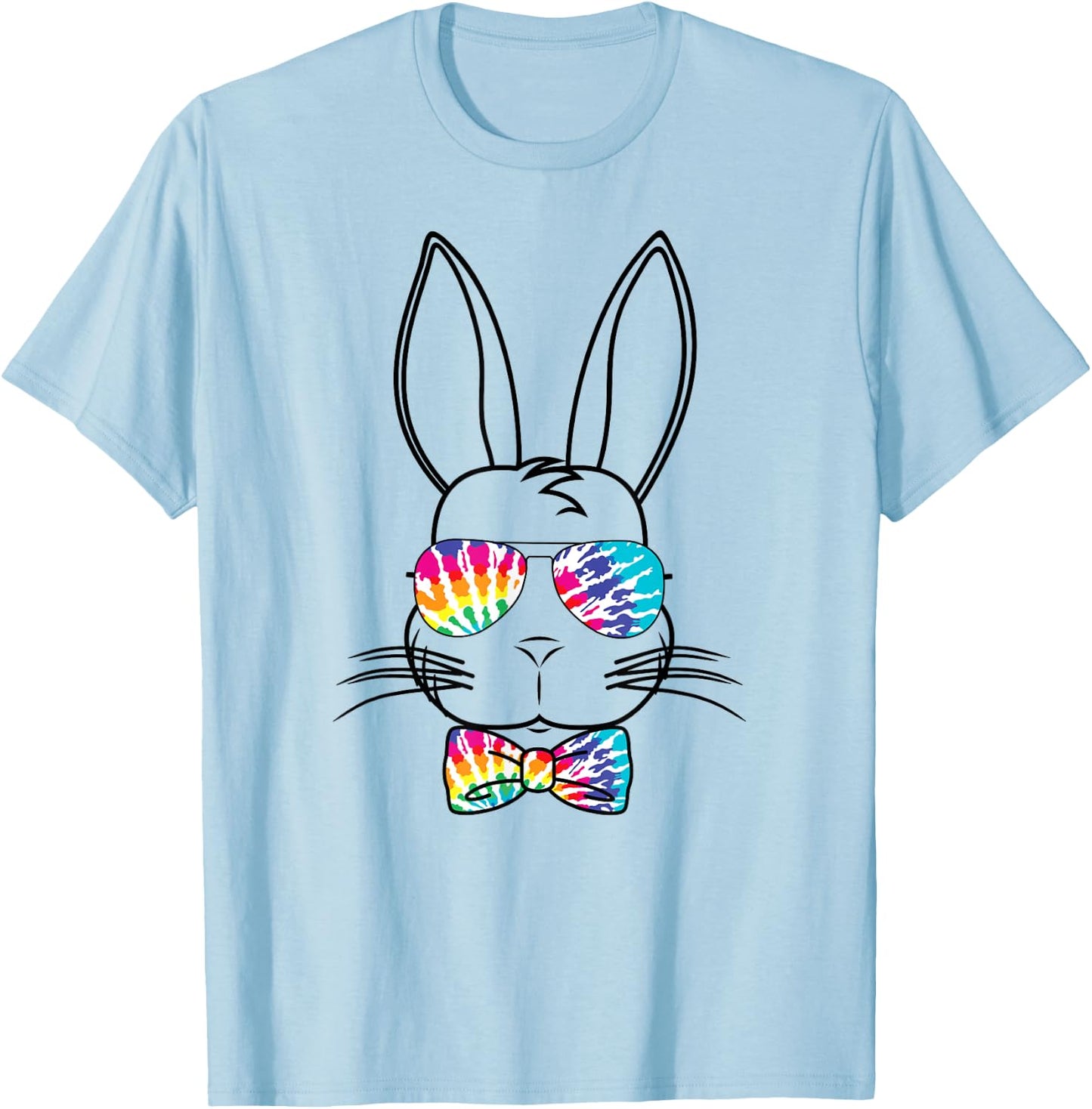 Bunny Face With Tie Dye Sunglasses & Bow Tie Easter Rabbit T-Shirt - T-Shirt | Light Blue