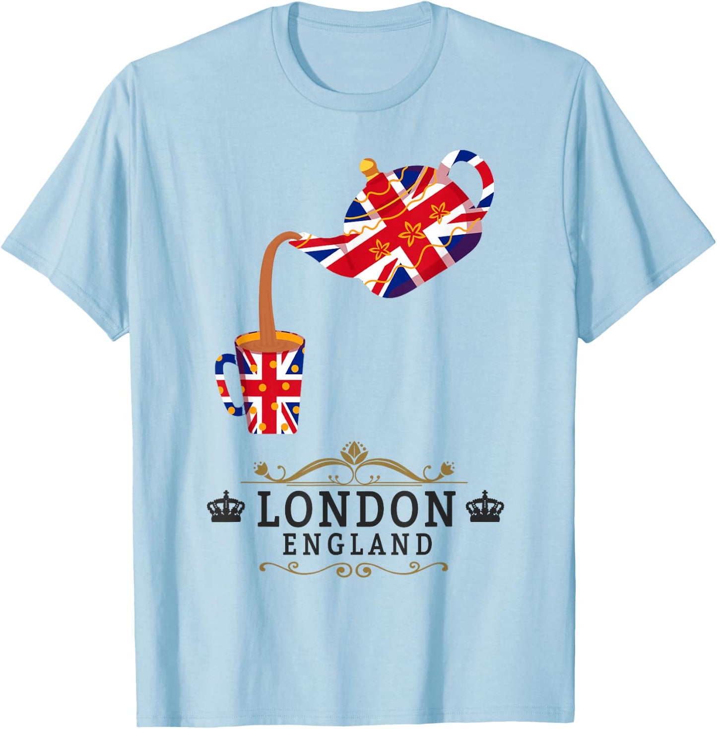 London Idea For Kids With Union Jack UK Flag & Tea Pot T-Shirt - T-Shirt | Light Blue