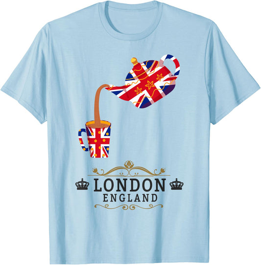 London Idea For Kids With Union Jack UK Flag & Tea Pot T-Shirt - T-Shirt | Light Blue