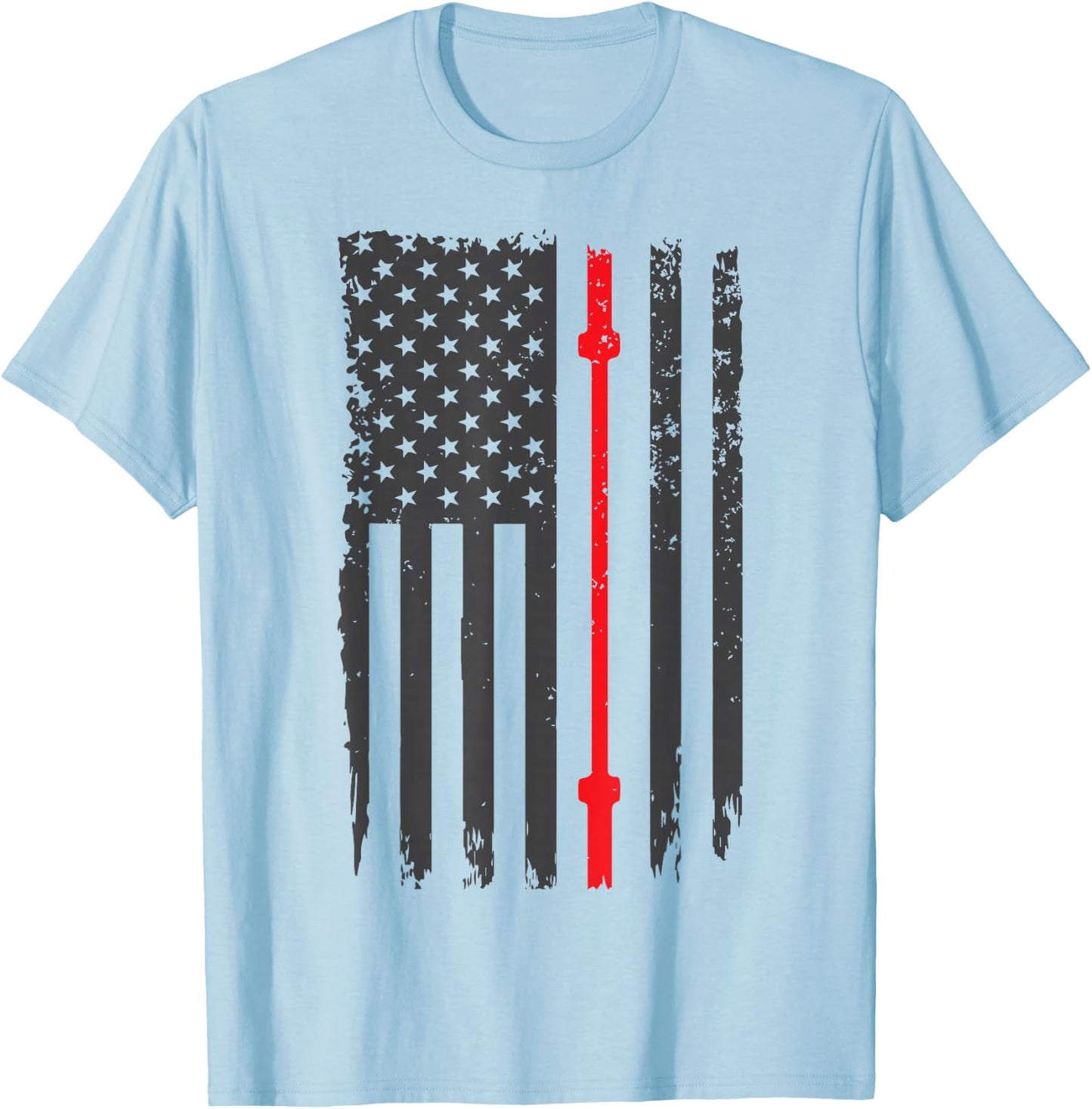 US American Flag Fitness Gym Barbell Powerlifting Patriotic T-Shirt - T-Shirt | Light Blue