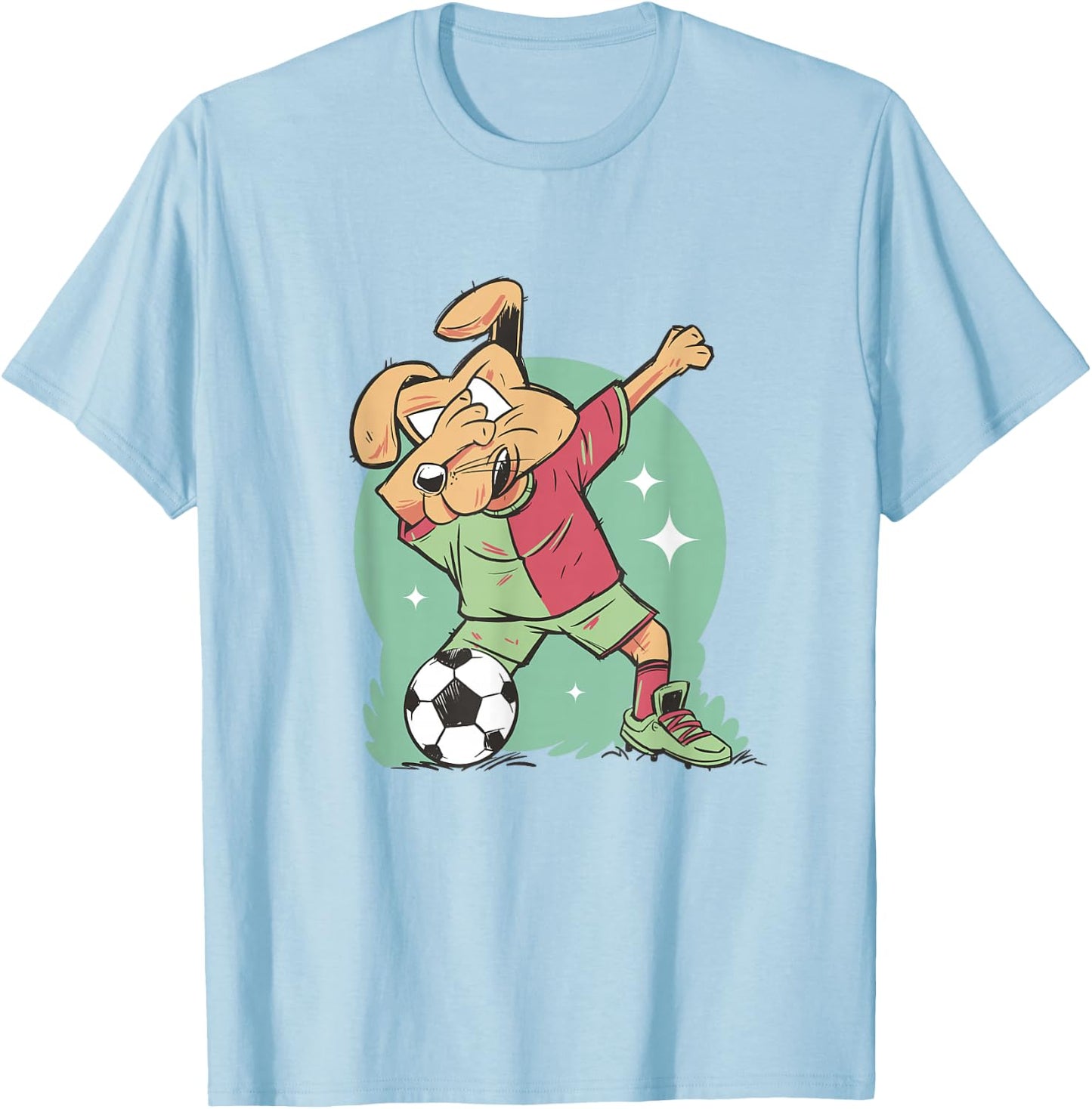 Dog Playing Soccer And Dabbing Sport Funny Football T-Shirt - T-Shirt | Light Blue