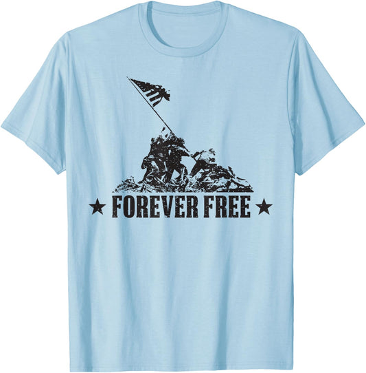 Independence Day Shirt Free Forever Iwo Jima WWII Soldiers T-Shirt - T-Shirt | Light Blue