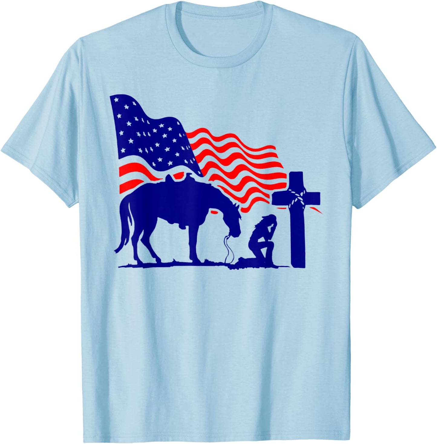 For Praying Cowgirl Horse Cross Christian Prayers Believers T-Shirt - T-Shirt | Light Blue