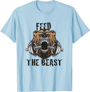 Fitness Motivational Feed The Beast Gym Workout T-Shirt - T-Shirt | Light Blue