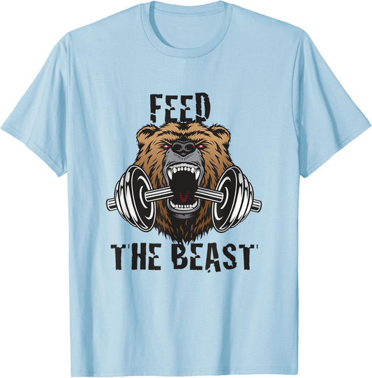 Fitness Motivational Feed The Beast Gym Workout T-Shirt - T-Shirt | Light Blue