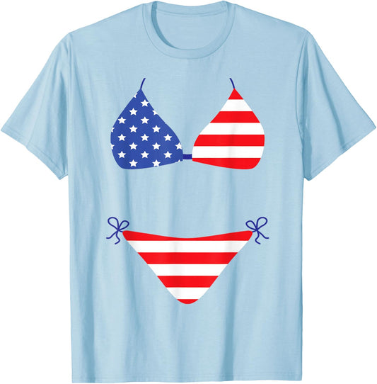 Bikini Funny Cover Up Swimsuit 4th of July American Flag Gag T-Shirt - T-Shirt | Light Blue