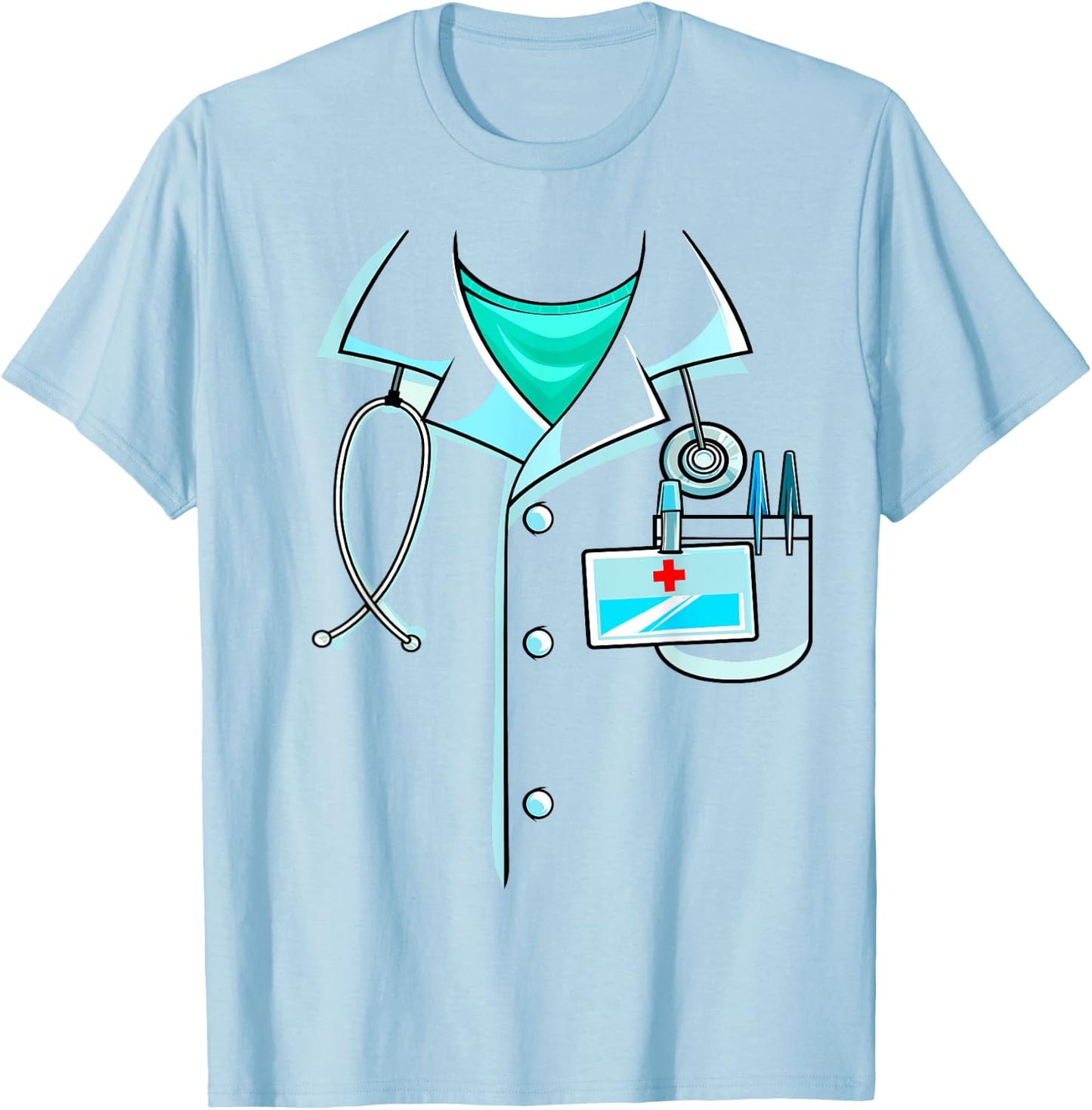Doctor Costume Halloween White Lab Coat Men Women Kids T-Shirt - T-Shirt | Light Blue