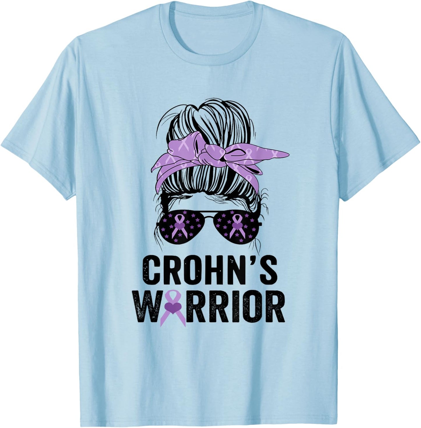 Crohn's Awareness Month Crohn's Warrior Purple Ribbon T-Shirt - T-Shirt | Light Blue