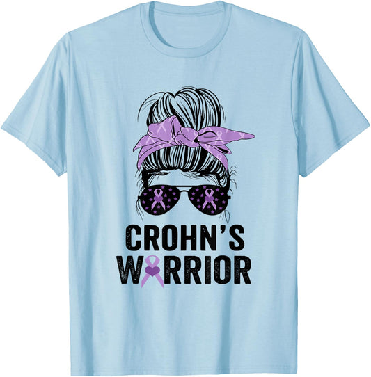 Crohn's Awareness Month Crohn's Warrior Purple Ribbon T-Shirt - T-Shirt | Light Blue