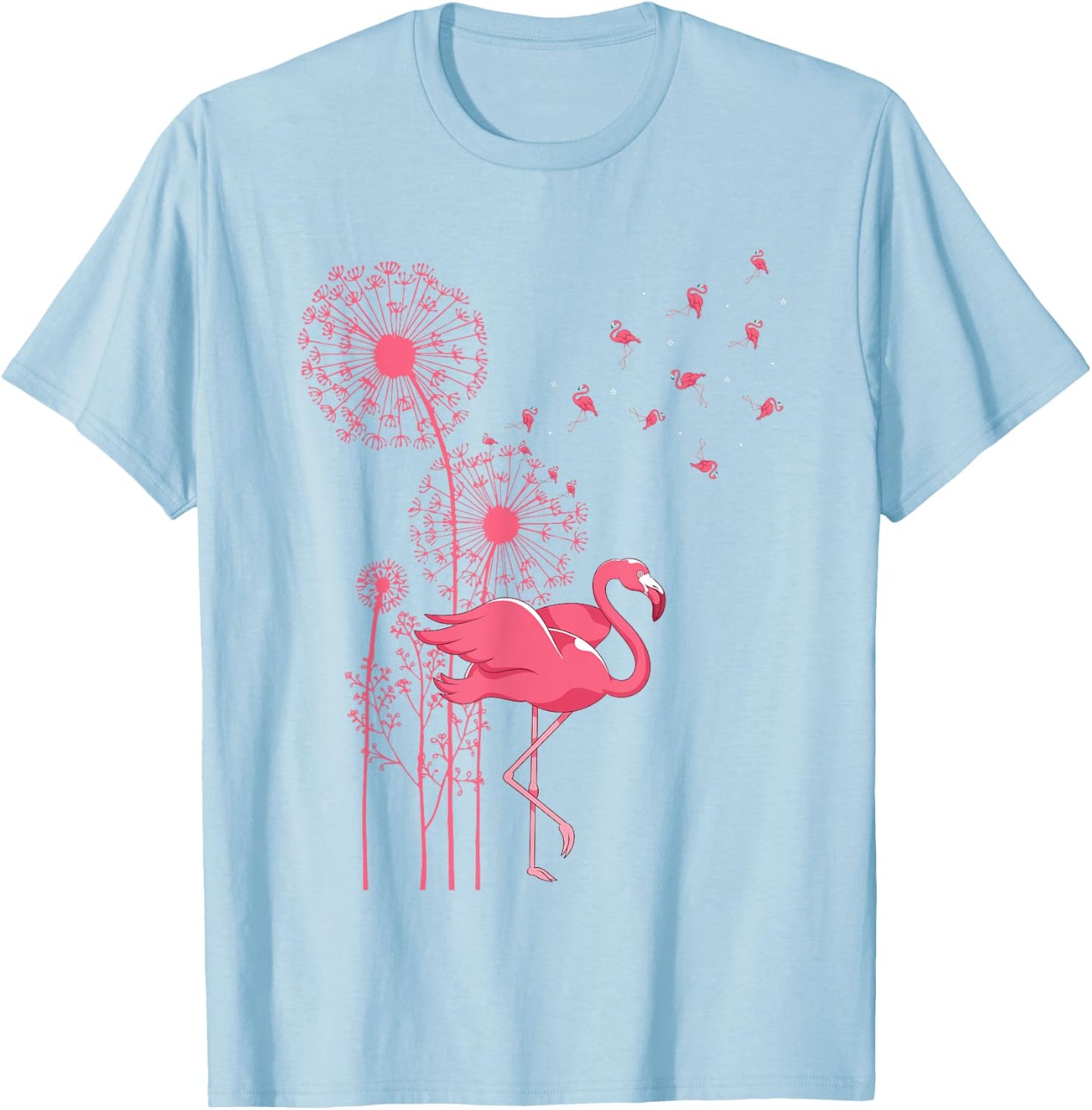 Dandelion Tropical Animal Exotic Bird Wildlife Pink Flamingo T-Shirt - T-Shirt | Light Blue