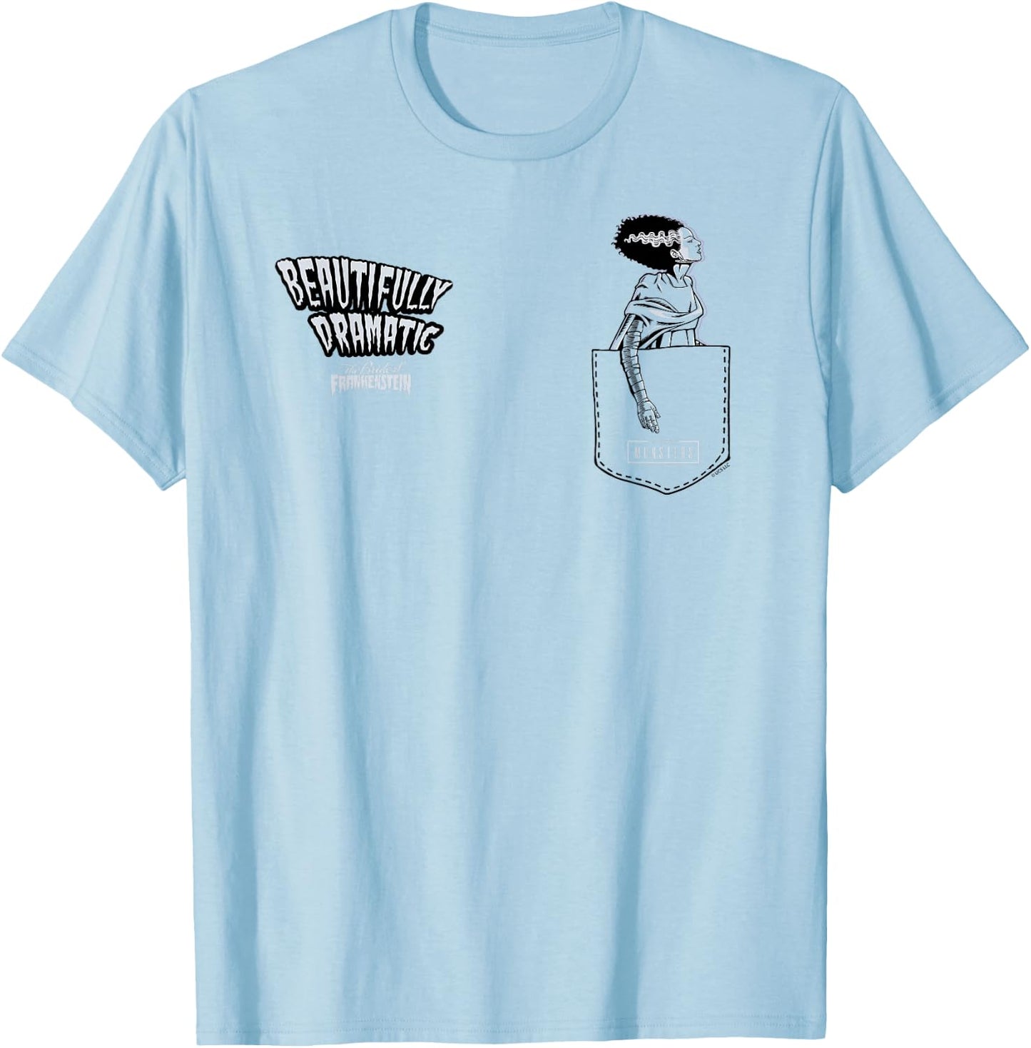 Universal Monsters Bride Beautifully Dramatic Pocket T-Shirt - T-Shirt | Light Blue
