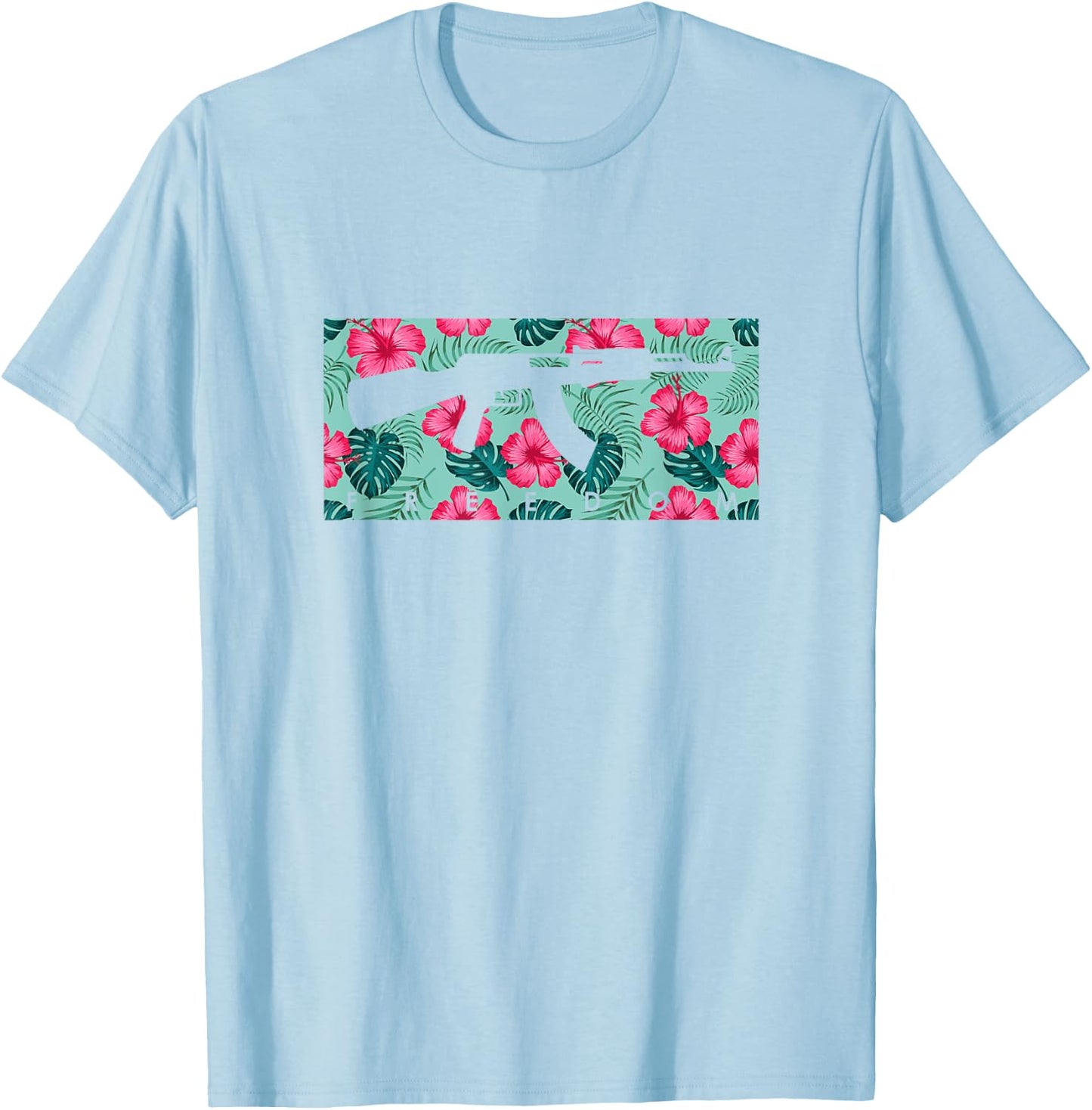 Tropical Gun Lover Firearm Beach Hawaiian Gift Aloha AK47 Men Women T-Shirt - T-Shirt | Light Blue