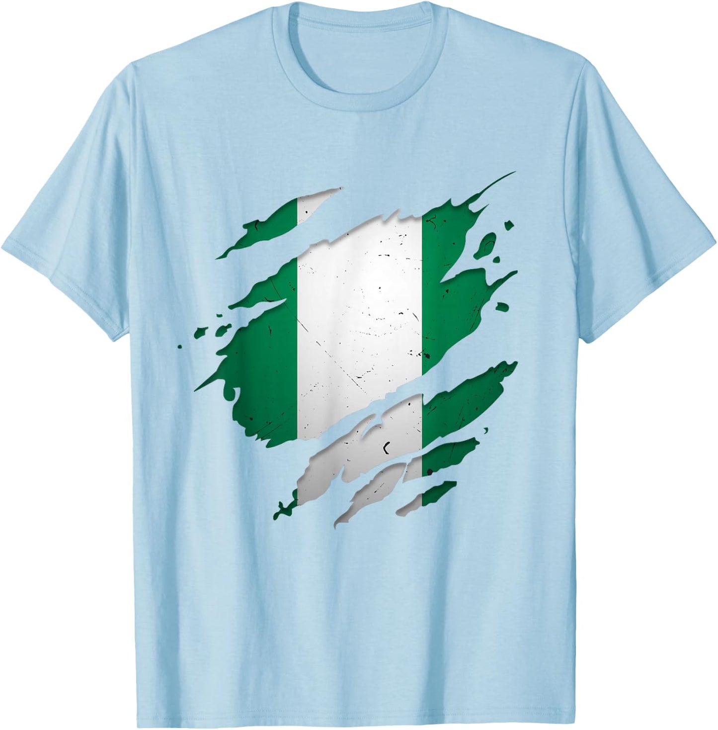 Ripped Effect Nigeria Flag Map Patriotic Nigerian T-Shirt - T-Shirt | Light Blue