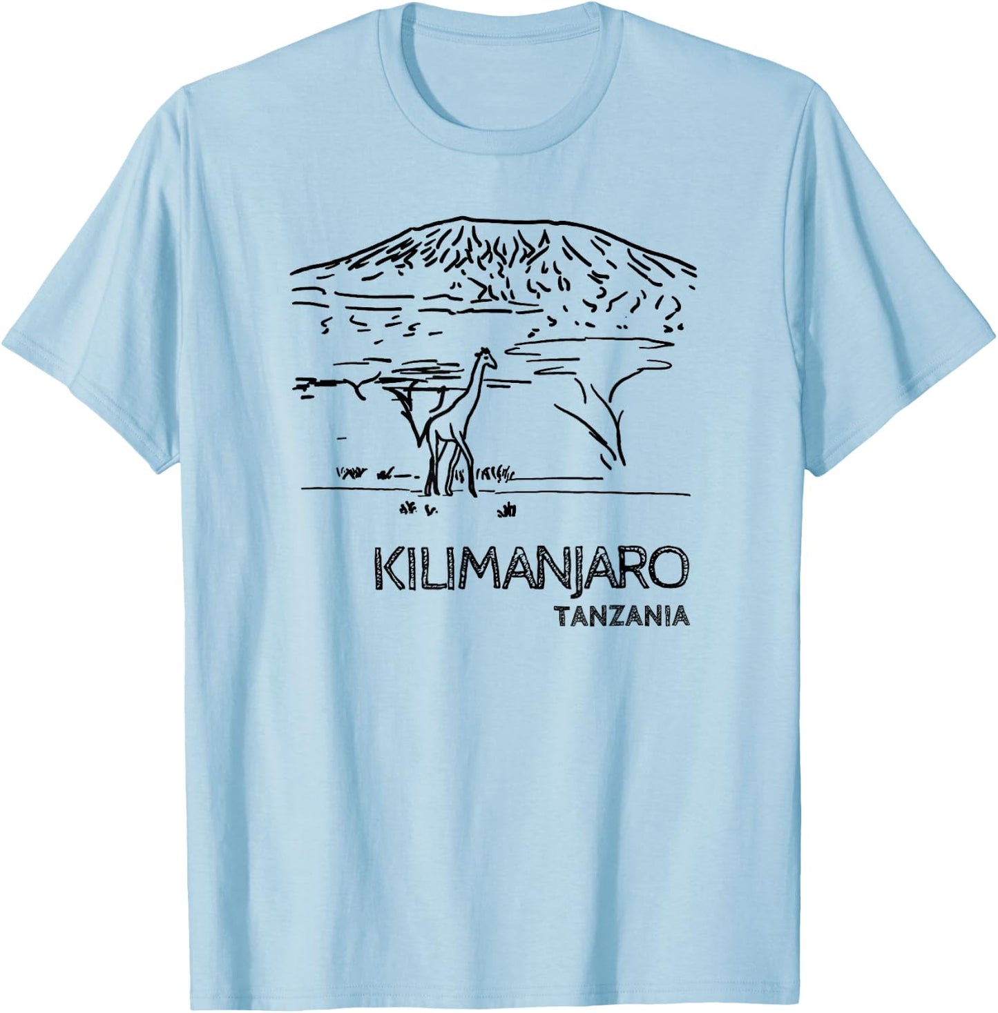 Kilimanjaro Tanzania Africa and Giraffe Mountain Hiking T-Shirt - T-Shirt | Light Blue