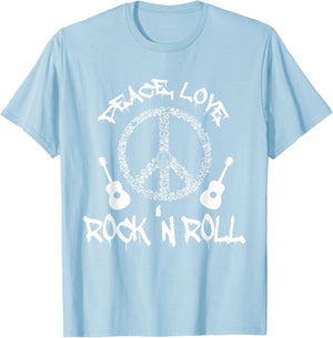 Funny Rock 'n Roll Gift Peace Love and Rock 'n Roll T-Shirt - T-Shirt | Light Blue
