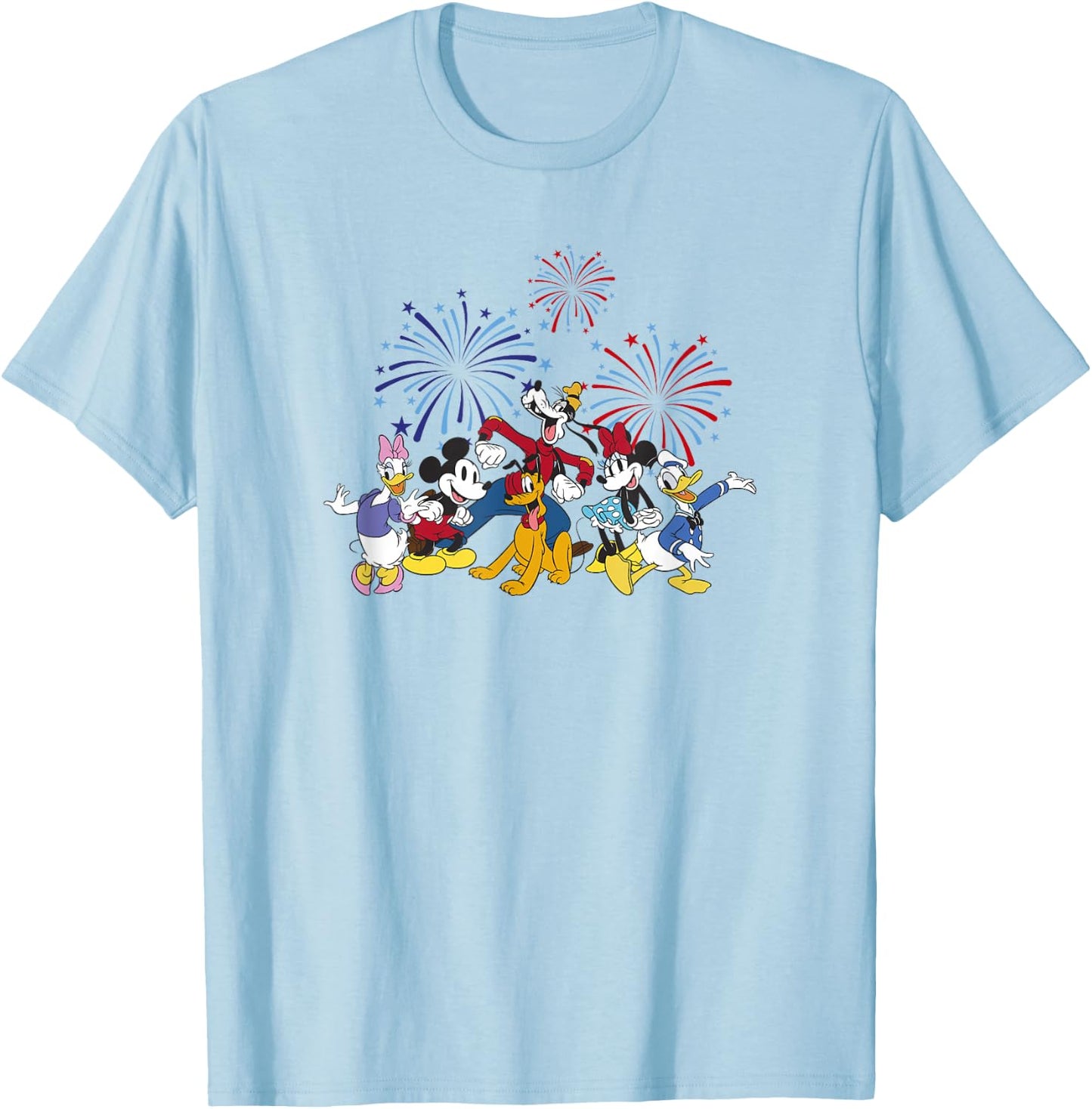 Disney Mickey Classic 4th of July Vintage Fireworks Crew T-Shirt - T-Shirt | Light Blue