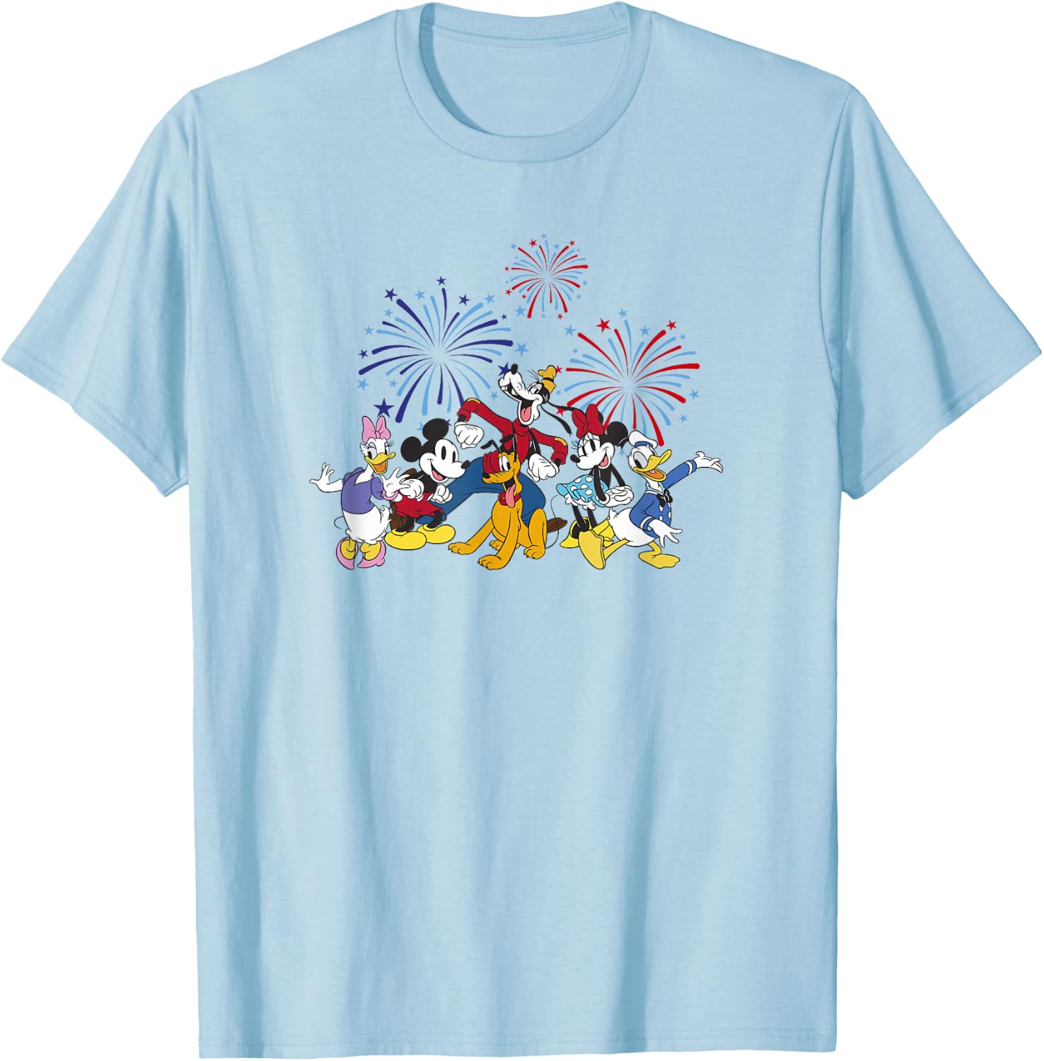 Disney Mickey Classic 4th of July Vintage Fireworks Crew T-Shirt - T-Shirt | Light Blue
