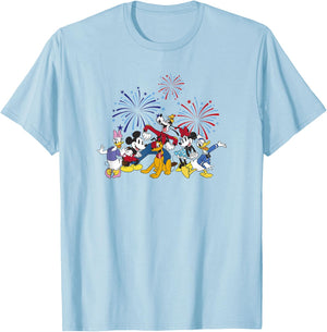 Disney Mickey Classic 4th of July Vintage Fireworks Crew T-Shirt - T-Shirt | Light Blue