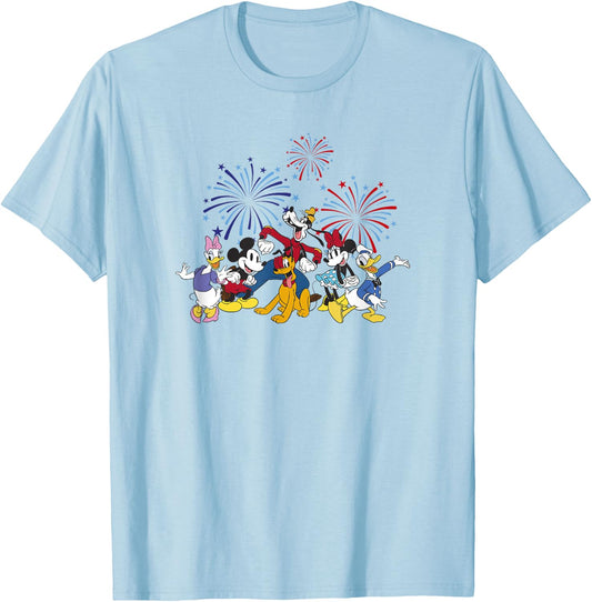 Disney Mickey Classic 4th of July Vintage Fireworks Crew T-Shirt - T-Shirt | Light Blue