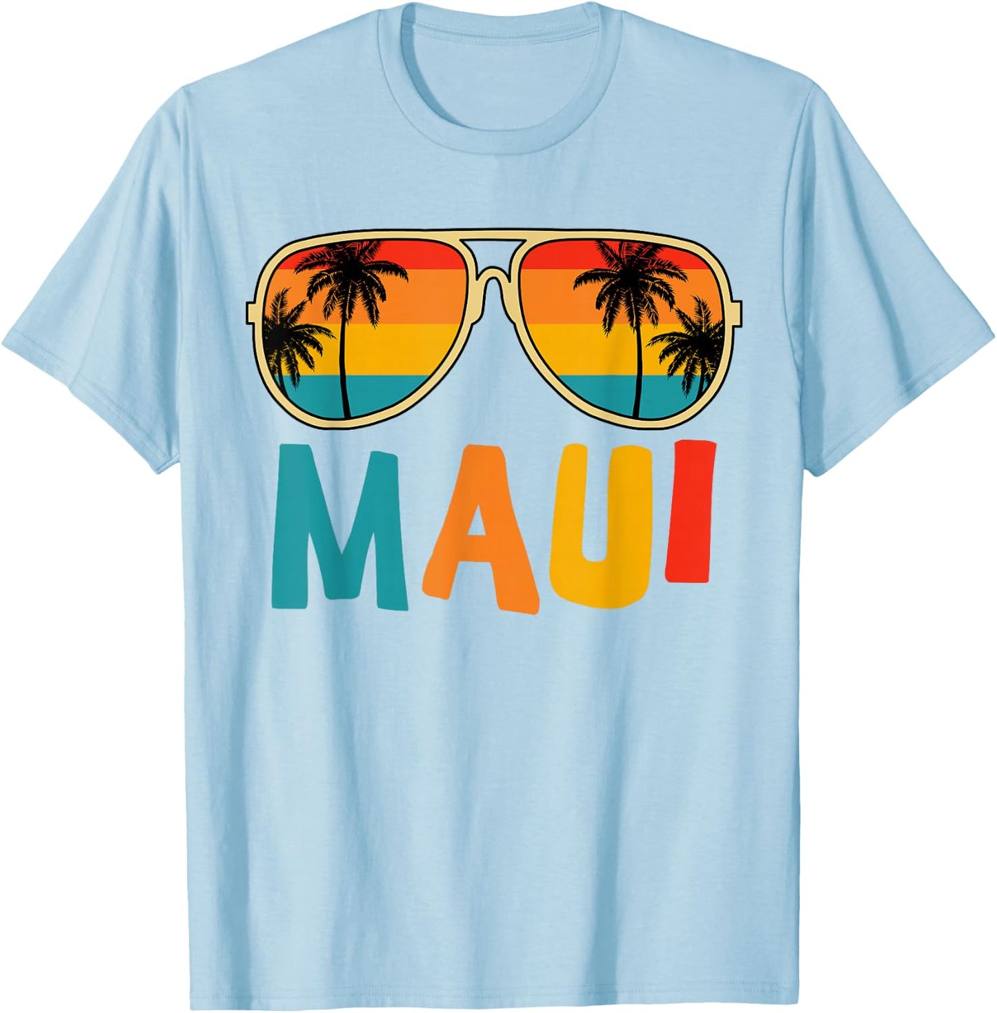 Maui T Shirt Hawaiian Sunglasses Kids Men Women Summer Beach T-Shirt - T-Shirt | Light Blue