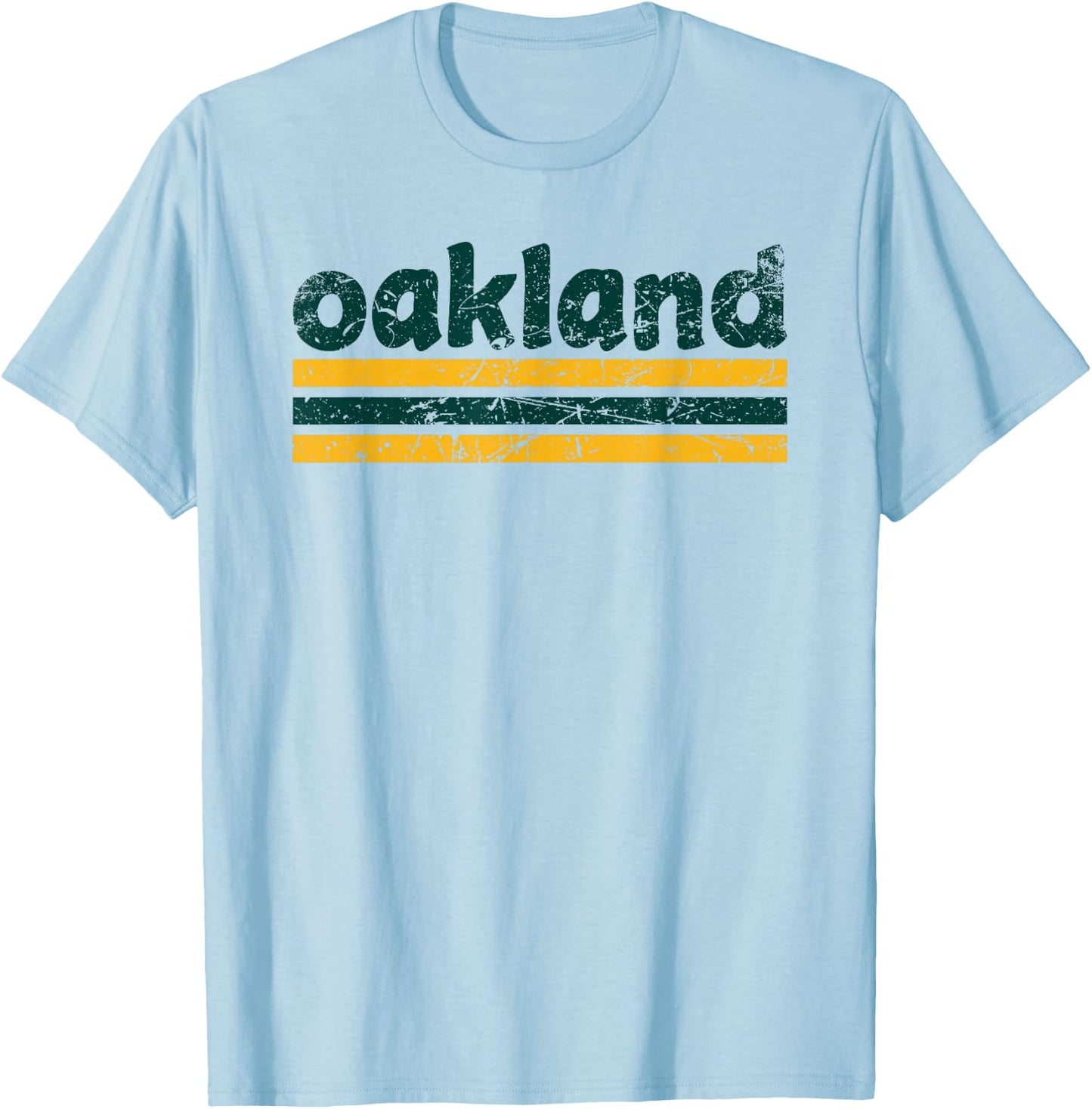 Oakland California Three Stripe Vintage Weathered T-Shirt - T-Shirt | Light Blue